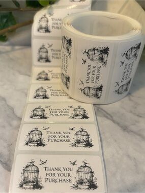 Vintage Birdcage Thank You Labels 200 Pack 2x1 Small Business Stickers